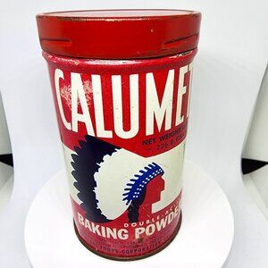 Vintage 1950'S CALUMET Double-Acting Baking Powder Tin Can 1/2 lb. N.Y. USA
